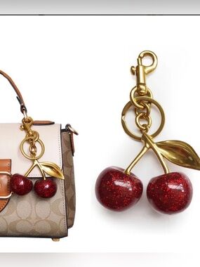 Cherry Charm Bag Keychain - Glitter Red with Gold Hardware